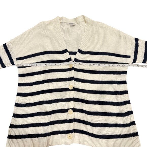 Madewell V-Neck Button-Front Long Blue White Stripe Cardigan Sweater Size M - Picture 6 of 7